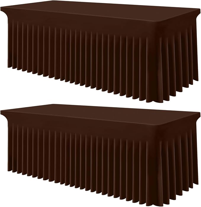 Smiry 2 Pack Spandex Elastic Fitted Table Cloth Skirt for 6FT Table | Stretch Washable Table Cloth, Banquet Table Cover for Wedding, Party, Indoor & Trade Shows, (Coffee, 72Lx30Wx30H)