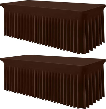 Smiry 2 Pack Spandex Elastic Fitted Table Cloth Skirt for 6FT Table | Stretch Washable Table Cloth, Banquet Table Cover for Wedding, Party, Indoor & Trade Shows, (Coffee, 72Lx30Wx30H)