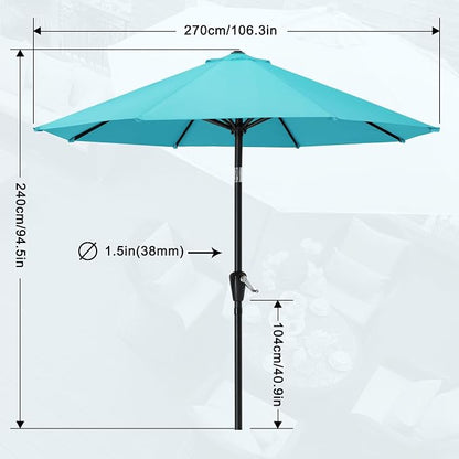 MASTERCANOPY 9ft Patio Umbrella with Tilt & Crank, Turquoise | 8 sturdy ribs;UV/water resistant;Vent;easy setup;for garden/deck/backyard/pool