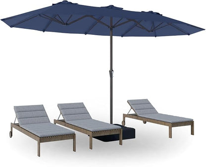 PatioKingdom 15FT Large Patio Umbrella with Base, Double Sided Rectangular Outdoor Umbrella with Sturdy Fiberglass Ribs, Market Umbrella for Pool,Garden,Backyard,Deck (Navy, 15FT)