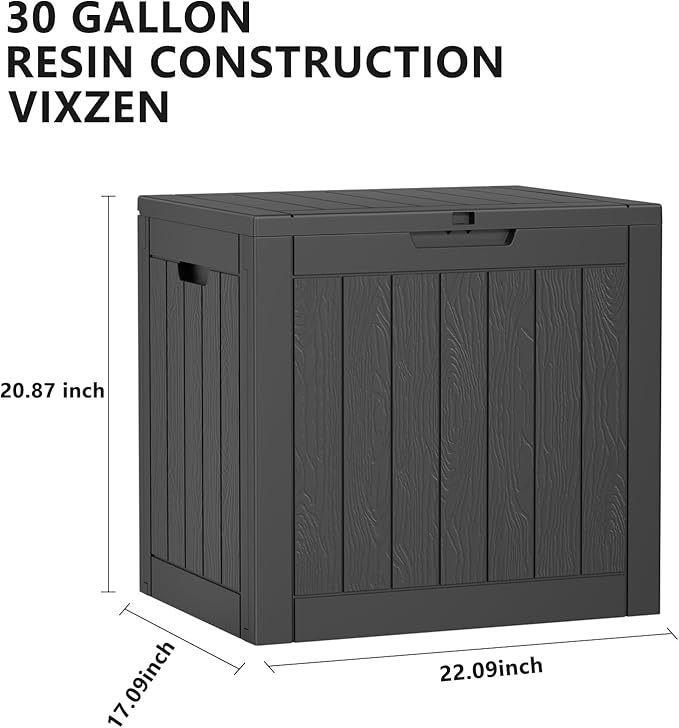 Vixzen 30 Gallon Deck Boxes Outdoor Waterproof, Lockable Storage Box for Patio Cushions Storage Furniture, Garden Tools, Pool Supplies, Weatherproof and UV Resistant (Black, 30 Gallon)