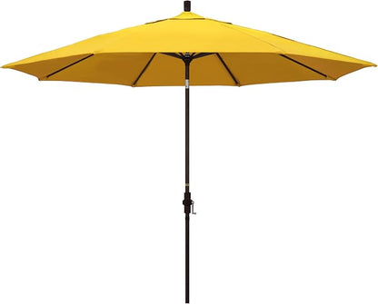 California Umbrella 11Ft Premium Patio Umbrella, Hand-Crank, Tilt-Collar, Bronze Frame, Solution Dyed Lemon Fabric