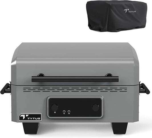 TYTUS Tabletop Electric Grill & Griddle Combo with 318 Sq. In Cooking Area and Cover, Dual-Sided Aluminum Plates, up to 500F, LCD Display with 2 Temp Probes