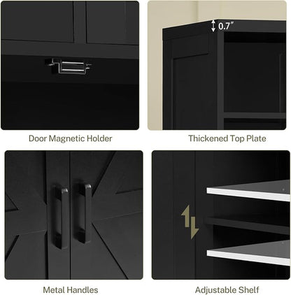 Storage Cabinet with Doors & 2 Drawers, Kitchen Cabinet with Adjustable Shelf, Pantry Cabinets, Bathroom Cabinets, for Living Room, Entryway, Home Office, Black