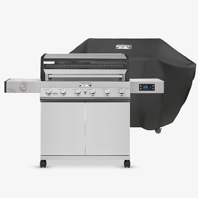 Monument Grills Denali Series, 6-Burner Convertible Natural Gas Smart bbq Grill Stainless Steel Denali 605 with BBQ Cover (Without Conversion Kit)