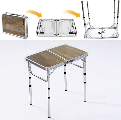 YihuiKo Small Folding Table, Portable Picnic Table with Adjustable Height | Storage Mesh Layer, Carrying Handle, Lightweight Folding Table, For Outdoor/Indoor, Aluminum Alloy Frame, 16"x 24"x 24"