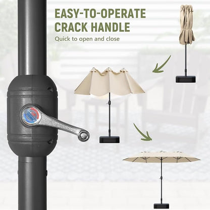 15FT Double-Sided Patio Umbrella, Outdoor Market Umbrella with Base