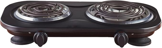 1500W Electric Double Burner Hot Plate with Adjustable Temperature Controls, Black