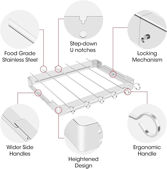 Unicook Upgraded Stainless Steel BBQ Shish Kabob Set, Large Foldable Grill Rack with 6pcs 13.5"L Barbecue Skewer, Keeps Kabobs from Sticking to the Grill Grate, 30pcs Bamboo Skewers as Bonus