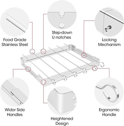Unicook Upgraded Stainless Steel BBQ Shish Kabob Set, Large Foldable Grill Rack with 6pcs 13.5"L Barbecue Skewer, Keeps Kabobs from Sticking to the Grill Grate, 30pcs Bamboo Skewers as Bonus