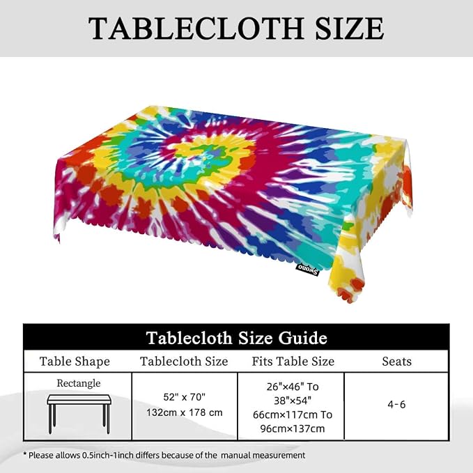 Swono Rectangle Tablecloth Tie Dye Table Cover 52x70 Inch Spiral Rainbow Tie Dye Marble Heavy Duty Table Cloth for Rectangle Tables Decorative Tablecloth for Dining Party Camping BBQ