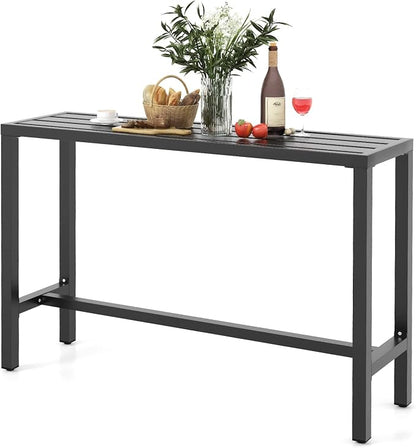 COSTWAY Outdoor Bar Table 55-inch Wide, Narrow Counter Height Dining Table with Waterproof Top and Heavy-Duty Metal Frame, Rectangular Pub Table for Garden Patio Backyard Poolside, Black | with Waterproof Top and Heavy-Duty Metal Frame, Rectangular Pub...
