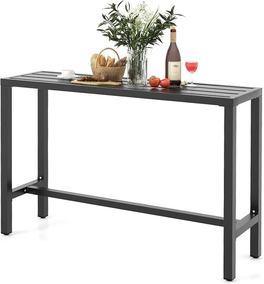 COSTWAY Outdoor Bar Table 55-inch Wide, Narrow Counter Height Dining Table with Waterproof Top and Heavy-Duty Metal Frame, Rectangular Pub Table for Garden Patio Backyard Poolside, Black | with Waterproof Top and Heavy-Duty Metal Frame, Rectangular Pub...