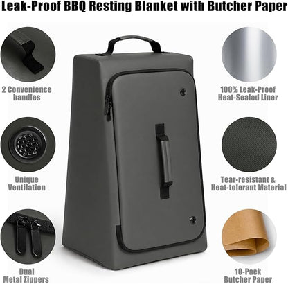 BBQ Blanket for Resting Meat, 270° Opening Leak-Proof Insulated Meat Resting Bag with Butcher Paper, BBQ Brisket Blanket for Pork Shoulder/Steak/Turkey, Smoker Grilling Accessories Gifts for Men/Dad