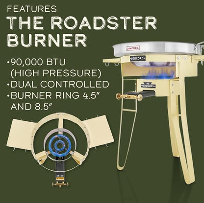 Concord The Herdsmen Stainless Steel Comal with Single Propane Cast Iron Roadster Burner Set. Great Outdoor Stove for Discada, Tacos, Street Vendor, Etc.… (Egg Shell)