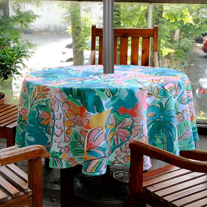 EHouseHome Outdoor Indoor 70inch Round Tablecloth with Umbrella Hole and Zipper, Waterproof Zippered Patio Cloths, Spring/Summer Table Covers for Backyard Circular Table/BBQs/Picnic