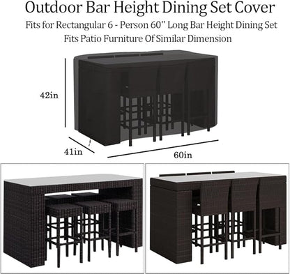 Outdoor Bar Height Dining Set Cover Heavy Duty Waterproof Patio Dining Set Cover for Rectangular 6 - Person 60'' Long Bar Height Dining Set, Black