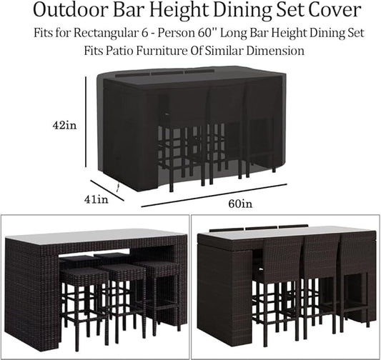 Outdoor Bar Height Dining Set Cover Heavy Duty Waterproof Patio Dining Set Cover for Rectangular 6 - Person 60'' Long Bar Height Dining Set, Black