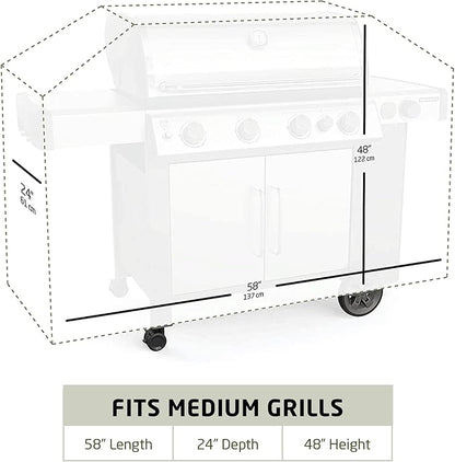 ZOBER Heavy Duty BBQ Grill Cover - 58 Inch Waterproof Double Layered Fits Weber Gas Grill Cover Charbroil Grill & Smoker - Gas Grill Covers w/Air Vents, Dual Handles - 600D Oxford Fabric, Gray