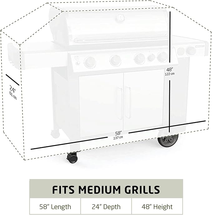 ZOBER Heavy Duty BBQ Grill Cover - 58 Inch Waterproof Double Layered Fits Weber Gas Grill Cover Charbroil Grill & Smoker - Gas Grill Covers w/Air Vents, Dual Handles - 600D Oxford Fabric, Mustard