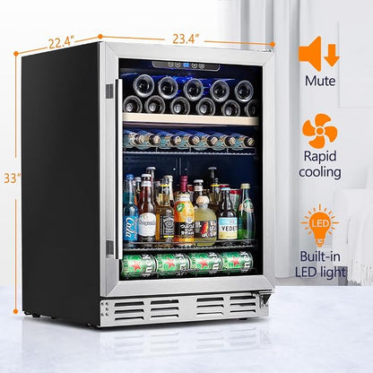 Kalamera 24 inch Beverage and Wine Cooler 118 Cans & 16 Bottles Capacity | Built-in or Freestanding Mini Fridge, Wine Refrigerator Cooler with Interior Light