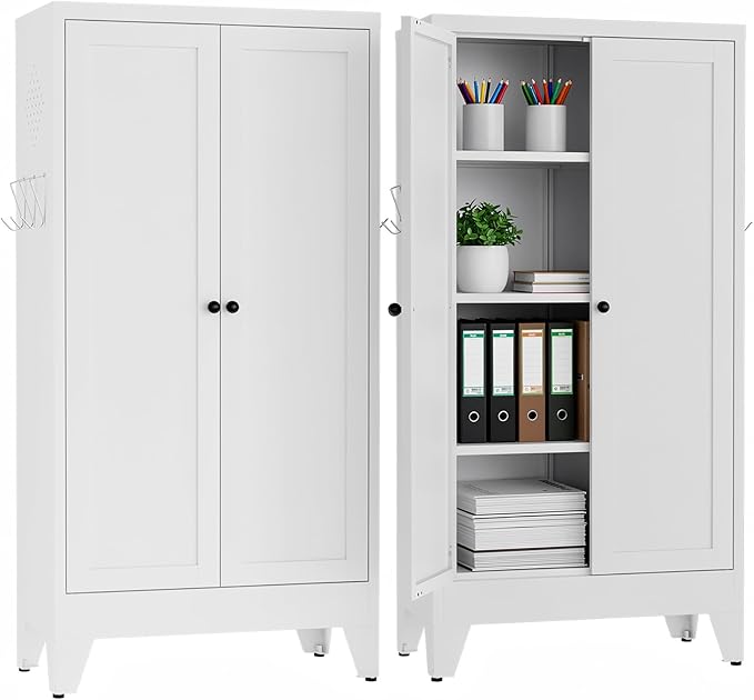 Metal Pantry Cabinet, Kitchen Pantry Storage Cabinets with 2 Doors and 3 Adjustable Shelves, White Kitchen Pantry Cabinet for Dining Room, Living Room, Assemble Required (White)