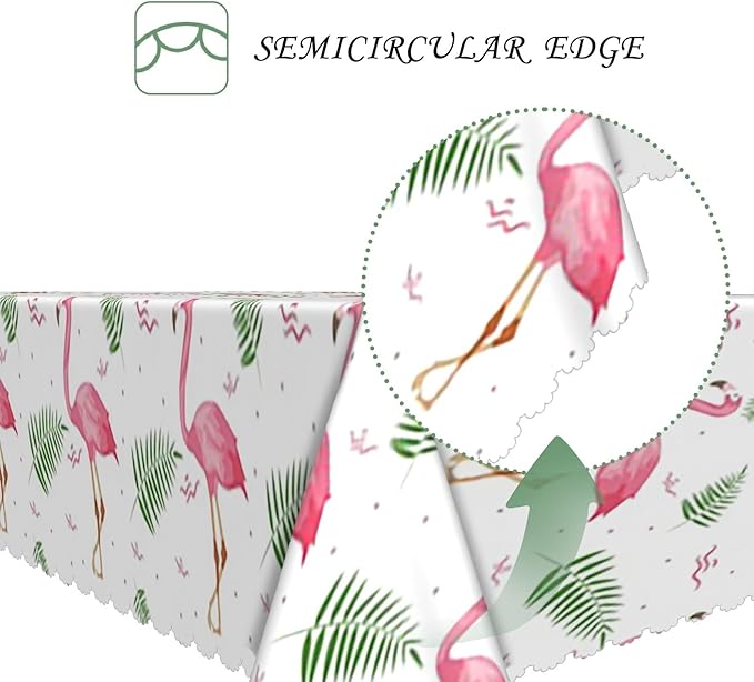 60x120 Inch Tropical Theme Rectangle Tablecloth Pink Flamingo Hawaii Botanical Plant White Table Cloth Washable Durable Table Cover for Beach Party Kitchen Home Dining BBQ Decor