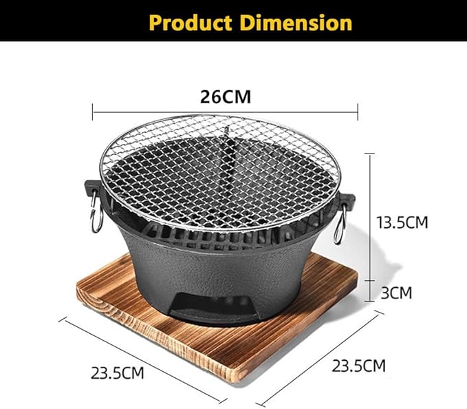 AIZYR BBQ Charcoal Grill, Portable Household Charcoal Barbecue Grill Tabletop Charcoal Stove Camping Grill for Party Outdoor Picnics Hiking,26cm