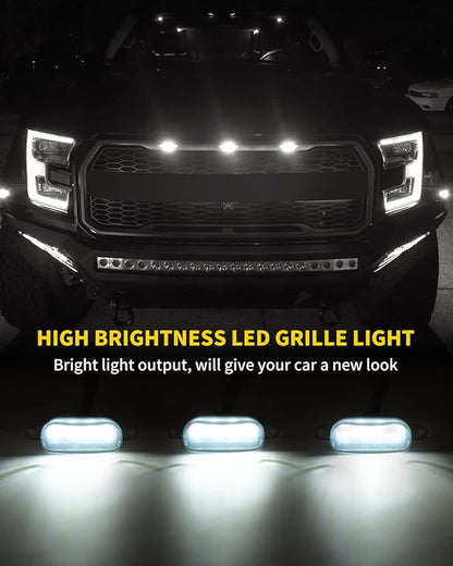 White LED Lights 3PCS Front Grille Raptor Lamps Car Accessories with Harness and Fuse, Compatible with 2004-2019 for-d F150 & 2013-2018 Ram 1500 Raptor Style Aftermarket Grille