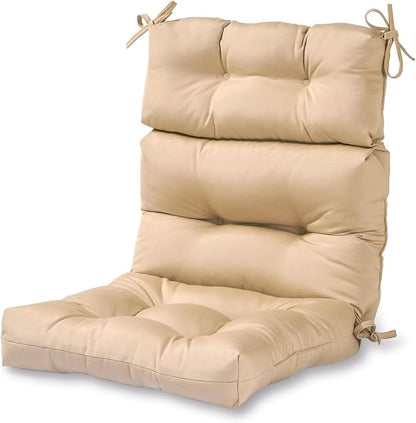 Outdoor Tufted High-Back Chair Cushions, One-Piece Hinged Seat and Back Design, Reversible with 4 Ties, Durable Polyester Fabric, Recycled Fiber Fill - Single, Stone