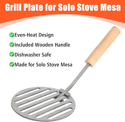 KEESHA Grill Plate for Small Solo Stove Tabletop Fire Pit, 304 Stainless Steel Grate with Safety Handle for Solo Stove Mesa, 5''