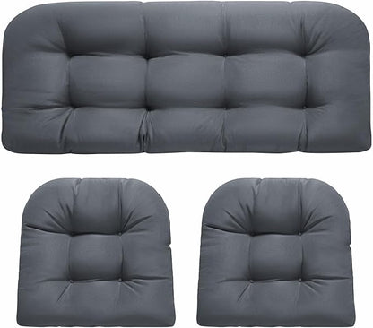 DANGHOOGY Wicker Chair Cushions, Waterproof Outdoor Loveseat Cushions for Patio Furniture, Tufted Wicker Furniture Cushions, 1 Loveseat and 2 U-Shaped Cushions, Grey