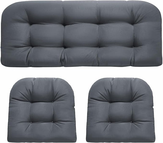 DANGHOOGY Wicker Chair Cushions, Waterproof Outdoor Loveseat Cushions for Patio Furniture, Tufted Wicker Furniture Cushions, 1 Loveseat and 2 U-Shaped Cushions, Grey