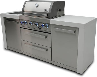 Mont Alpi MAi400-D 4 Burner Stainless Steel Outdoor Kitchen Island BBQ Grill - Side Burner | Granite Countertops | Rotisserie | 32 Inch