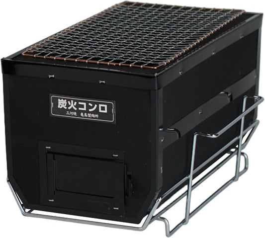Japanese BBQ Charcoal Grill - Shichirin, Konro, Hibachi, Tabletop Barbecue - Black - Made in Japan - 6.3 x 11.8 in