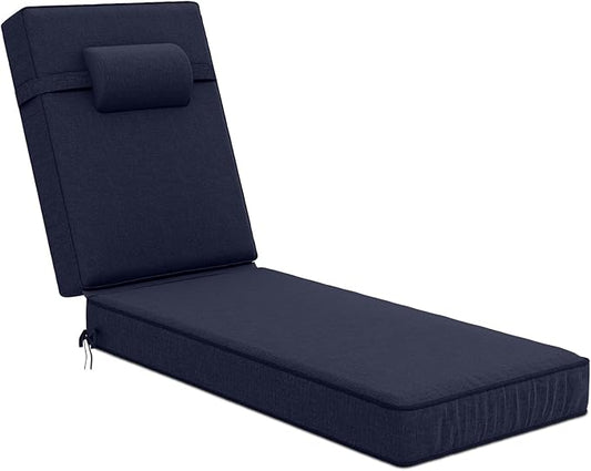 72 x 21 x 4 Inch Olefin Chaise Lounge Cushions, Lounge Chair Cushions with Headrest for Outdoor Furniture - Weather and Fade Resistant Patio Replacement Furniture Lounge Chair Cushion