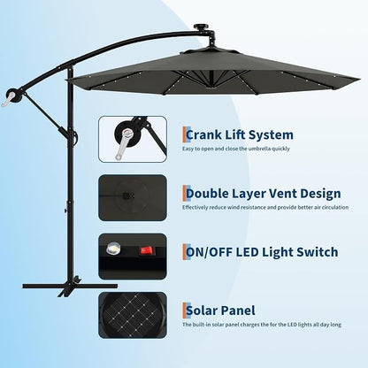 15FT Outdoor Patio Umbrella,Double-Sided Rectangle Market Umbrella with 36 LED Solar Lights & Base,UV50+ Weather-Resistant Oversized Outdoor Umbrella,Crank Lift,3-Way Shade for Pool,Garden,Backyard