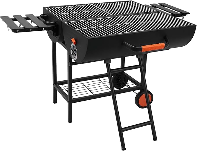 Generic Barrel Barbecue Charcoal Grill 871 Square Inches Cooking Area Outdoor BBQ Grill with 2 Foldable Side Tables Charcoal Barrel Grills for Patio Backyard Camping Picnics Tailgating Parties
