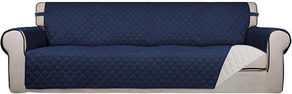 PureFit Reversible Quilted Couch Covers for Dogs Sofa Cover 4 Seater 88" | Navy/Ivory, Water Resistant Couch Protector, Washable Pet Couch Cover with Non Slip and Elastic Straps For Kids
