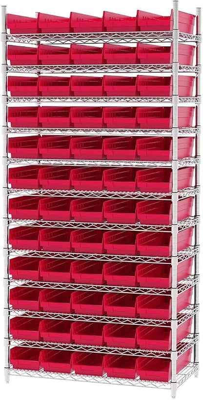 Akro-Mils 30138 Heavy Duty Plastic Shelf Bins, 18"x 6.5"x 4", Red, 12-Pk | Heavy Duty Nesting Storage Bins for Garage, Closet, Refrigerator, Kitchen, Cabinet, Drawer Organization, Pantry Organization