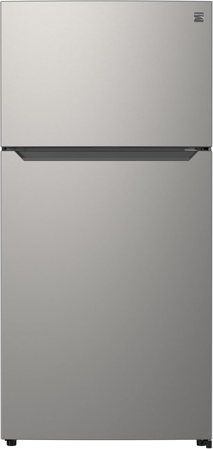 Kenmore 25 cu. ft. 33" Wide Top Mount Refrigerator - FPR Stainless Steel | Adjustable Glass Shelving, Crisper Drawers, Gallon Door Bins, LED Lighting, Fingerprint Resistant SS, ENERGY STAR Certified