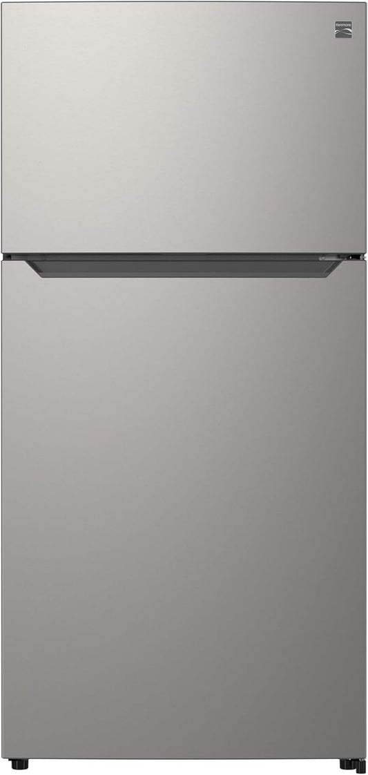 Kenmore 25 cu. ft. 33" Wide Top Mount Refrigerator - FPR Stainless Steel | Adjustable Glass Shelving, Crisper Drawers, Gallon Door Bins, LED Lighting, Fingerprint Resistant SS, ENERGY STAR Certified