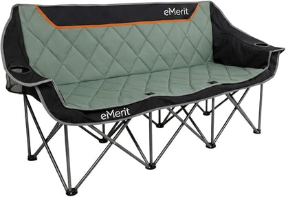 EMERIT 3 Person Camping Chair,900lb Heavy Duty Triple Loveseat Wide Padded Folding Couch for Adults & Family
