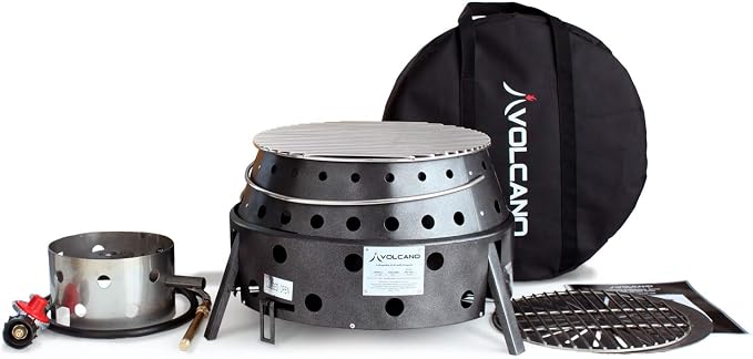 Volcano Tri-Fuel Collapsible Portable Grill & Stove with Lid–Propane, Charcoal &Wood, 19,500 BTU Burner,Heat-Safe Footprint,13"Cooking Surface, Carry Bag for Camping, Tailgating&Emergency Preparedness