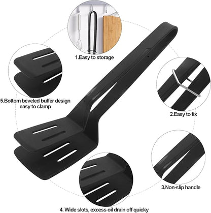 Silicone BBQ Tongs, Stainless Steel Clamp for Grilling & Salad | 11" silicone kitchen tongs, stainless steel BBQ clamp, multipurpose for bread, steak, fish & salad, heat-resistant & non-slip