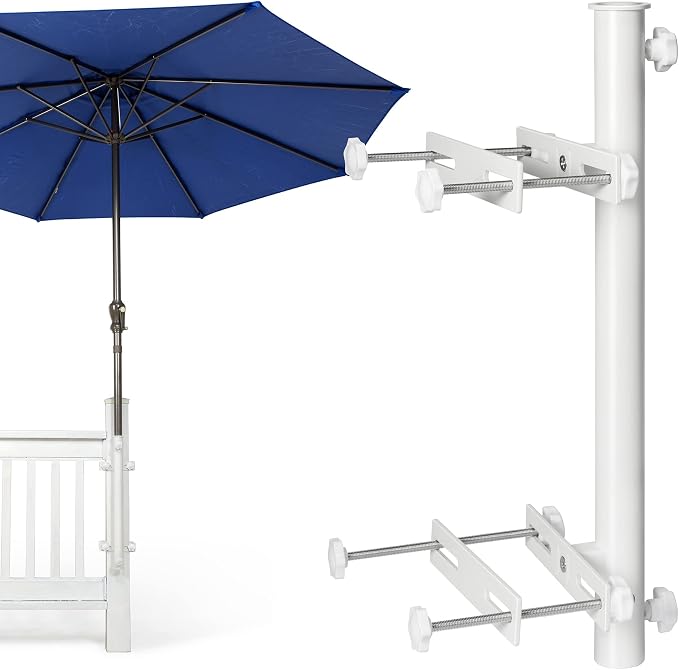 304 Stainless Steel Umbrella Deck Mount, Patio Umbrella Holder, Post White | Fits Umbrellas up to 1.9", Easy Installation, Sturdy, Save Space, Heavy Duty Outdoor Umbrella Base, Railing Mounting Brackets