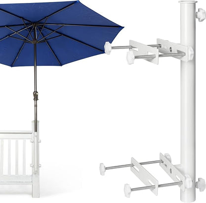 304 Stainless Steel Umbrella Deck Mount, Patio Umbrella Holder, Post White | Fits Umbrellas up to 1.9", Easy Installation, Sturdy, Save Space, Heavy Duty Outdoor Umbrella Base, Railing Mounting Brackets