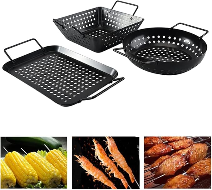 BBQ Grill Outdoor Non-stick Charcoal Grill Plate Stainless Steel Barbecue Tray Grills Portable Charcoal Stove for Outdoor Camping Bbq Accessories (Size : 29.7x22.7x5.2cm)