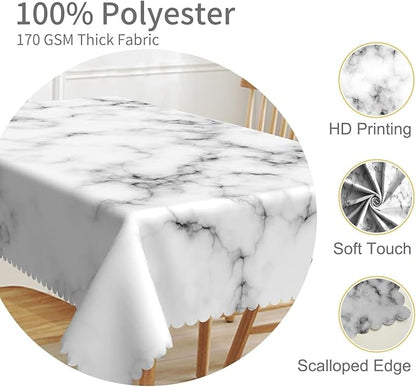 60x108inches White Marble Tablecloth Black Grey Marbling Granite Surface Texture Decorative Table Cloth Waterproof Stain & Wrinkle Resistant Table Cover for Kitchen Dinning Party Supplies