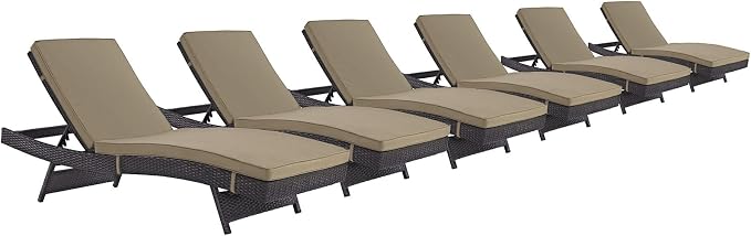 Modway Convene Wicker Rattan Outdoor Patio Chaise Lounge Chairs in Espresso Mocha - Set of 6